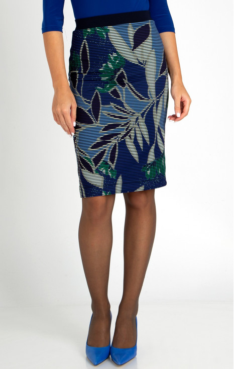 Pencil Skirt with a graphic blue print