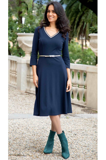 V Neck Midi Dress in Navy