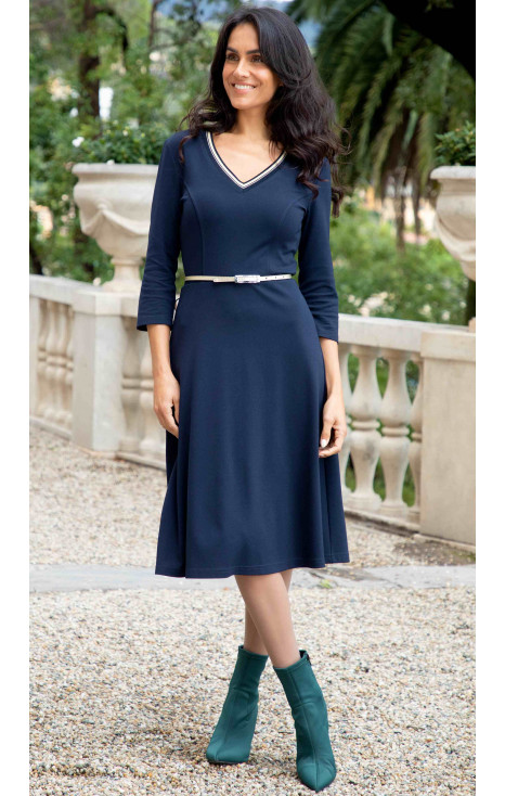 V Neck Midi Dress in Navy