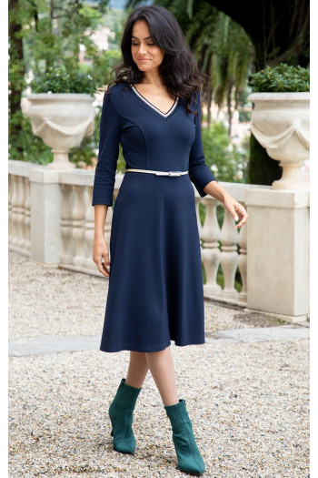 V Neck Midi Dress in Navy [1]