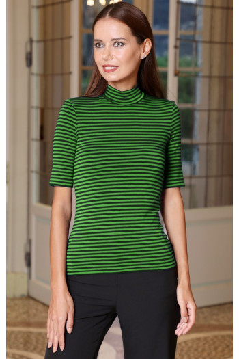 High Neck Jersey Top with Stripes