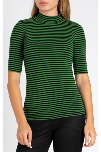 High Neck Jersey Top with Stripes [1]