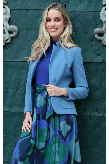 Tailored Blazer with One Button in Blue Heaven