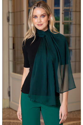 An airy silk scarf in green with stripes