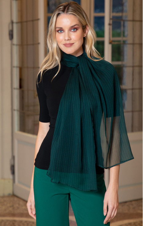 An airy silk scarf in green with stripes