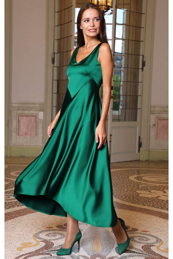 Maxi Satin Dress in Emerald Green