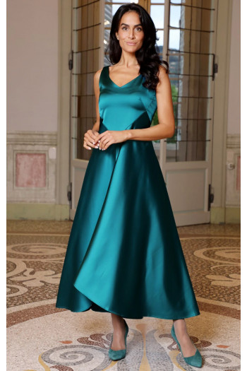 Maxi Satin Dress in Ocean Depths color