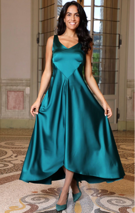 Maxi Satin Dress in Ocean Depths color