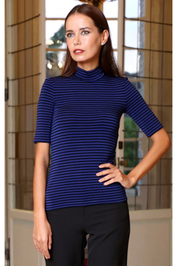 High Neck Jersey Top with Stripes