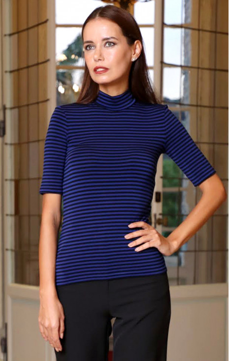 High Neck Jersey Top with Stripes