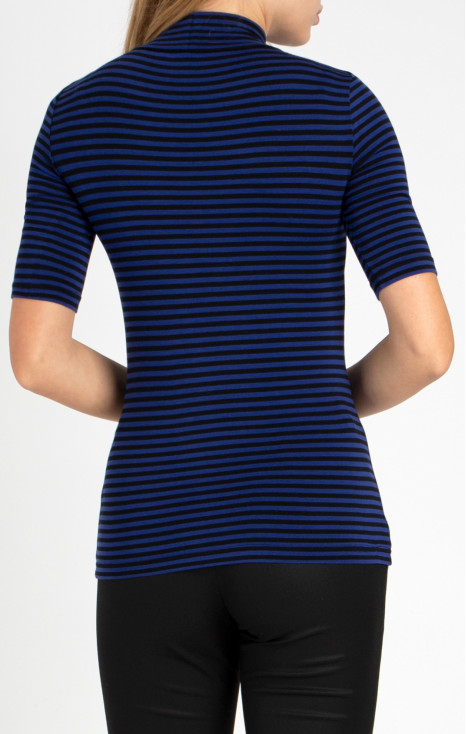 High Neck Jersey Top with Stripes