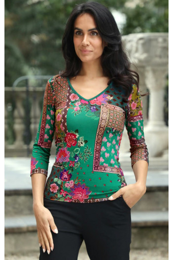 Floral Printed Jersey Top in Green