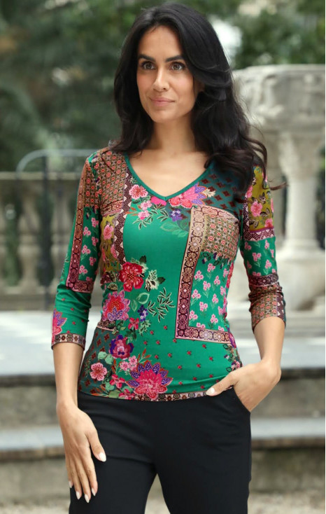 Floral Printed Jersey Top in Green