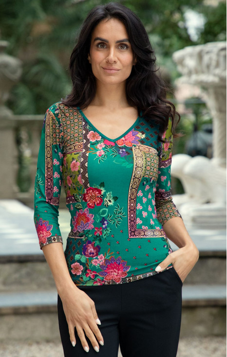 Floral Printed Jersey Top in Green