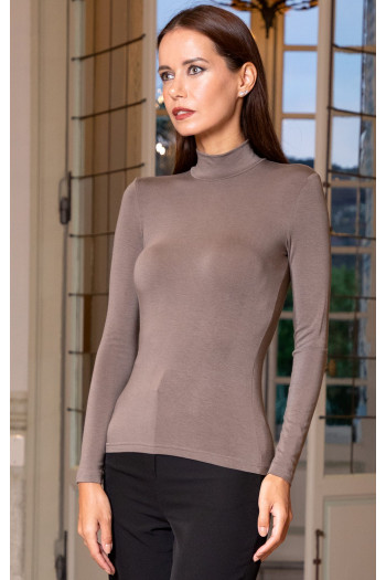 High Neck Jersey Top In Taupe colour