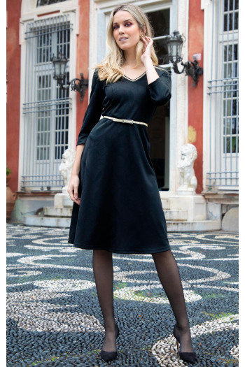 V Neck Midi Dress in Black