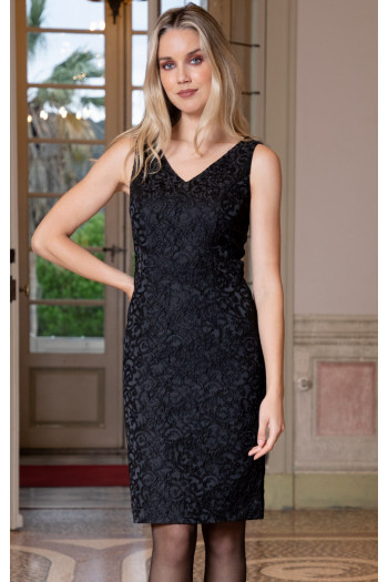 Satin Jacquard Dress in Black