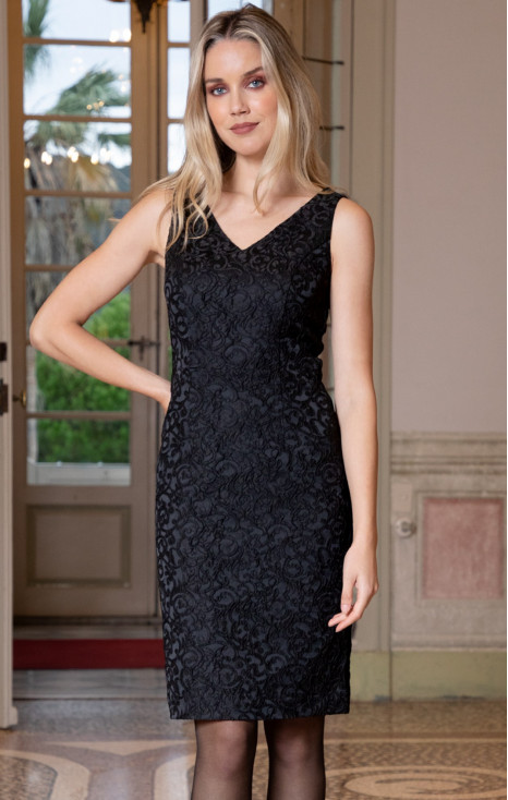 Satin Jacquard Dress in Black