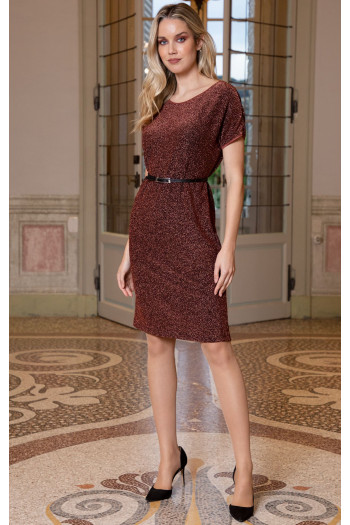 Elegant dress in impressive knitted fabric with copper reflections