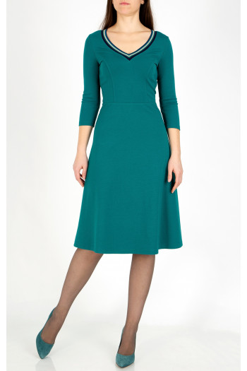 V Neck Midi Dress in Teal Green