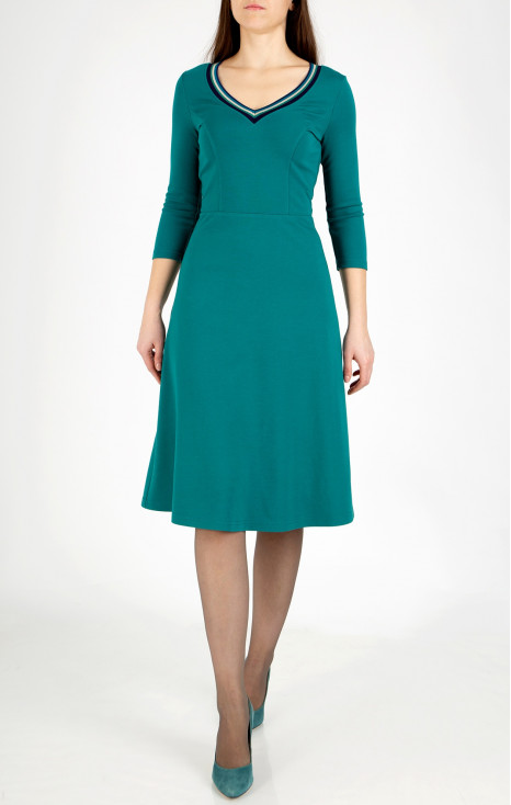 V Neck Midi Dress in Teal Green