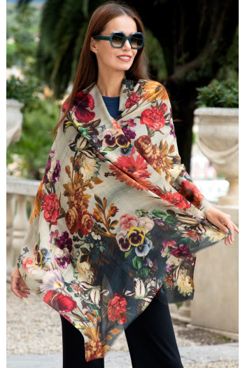 Warm wool and modal scarf with a beautiful floral pattern