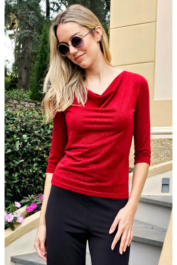 Cowl Neckline Top in Salsa Red colour