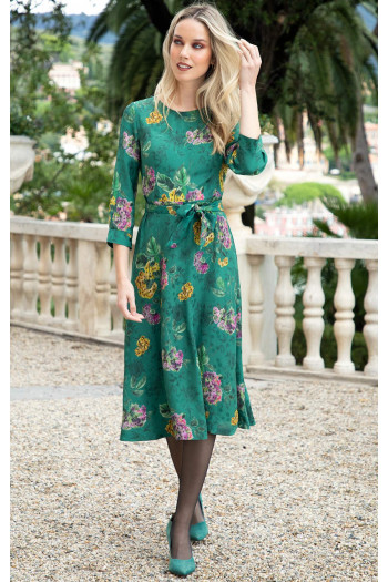 Elegant midi dress made of luxury viscose in Antique Green with floral print [1]