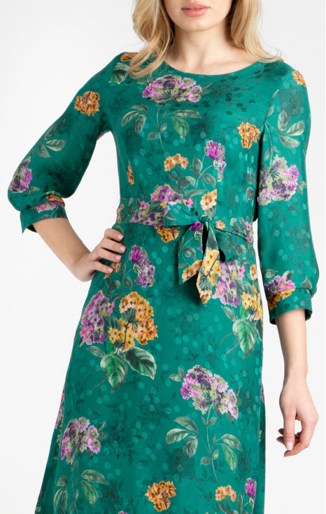 Elegant midi dress made of luxury viscose in Antique Green with floral print