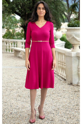 V Neck Midi Dress in Fuchsia Rose colour