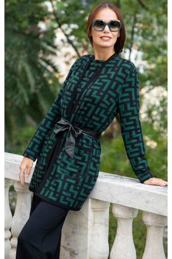 Long Sleeves Cardigan in Green & Black [1]