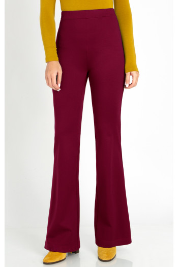 High Waist Flare Trousers in Red Plum Colour