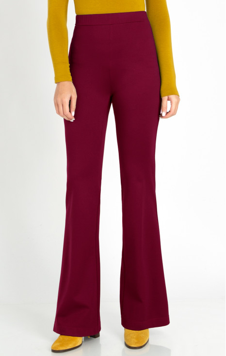 High Waist Flare Trousers in Red Plum Colour