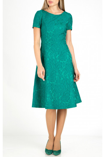 A luxurious jacquard dress in Ultramarine Green colour