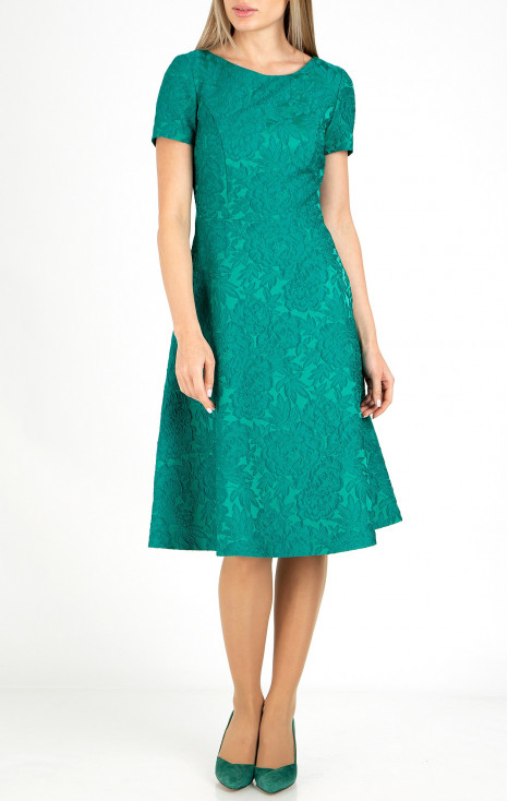 A luxurious jacquard dress in Ultramarine Green colour