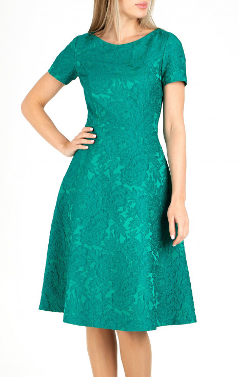 A luxurious jacquard dress in Ultramarine Green colour