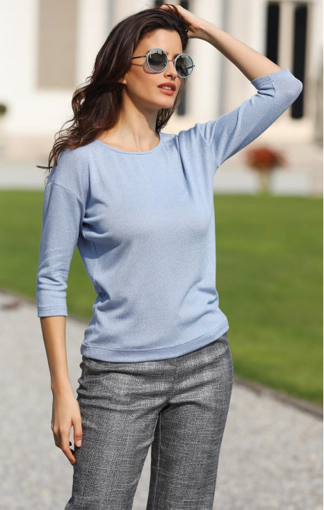 Short sleeve blouse in Pearl Blue with sparkly threads