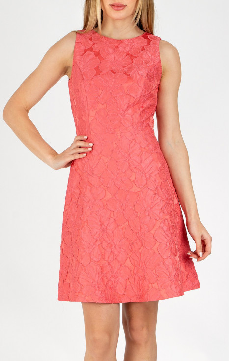 A luxurious jacquard dress in Sugar Coral colour
