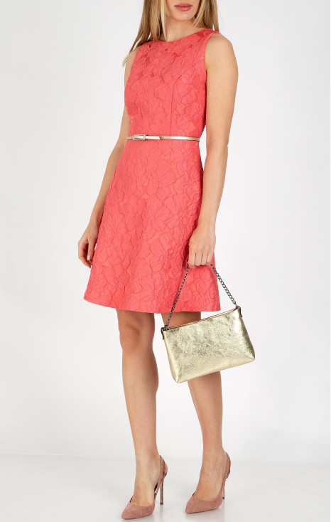 A luxurious jacquard dress in Sugar Coral colour