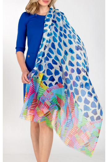 Delicate silk and modal scarf “Rolling Stones in Azure Blue”
