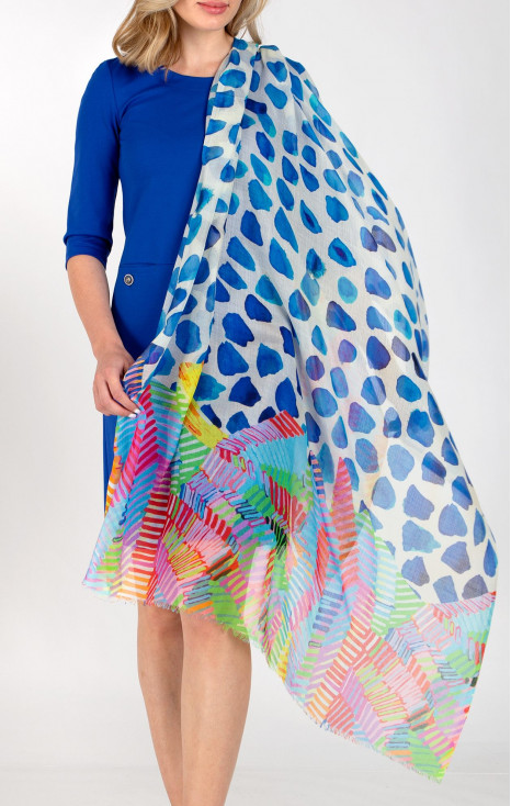 Delicate silk and modal scarf &ldquo;Rolling Stones in Azure Blue&rdquo;