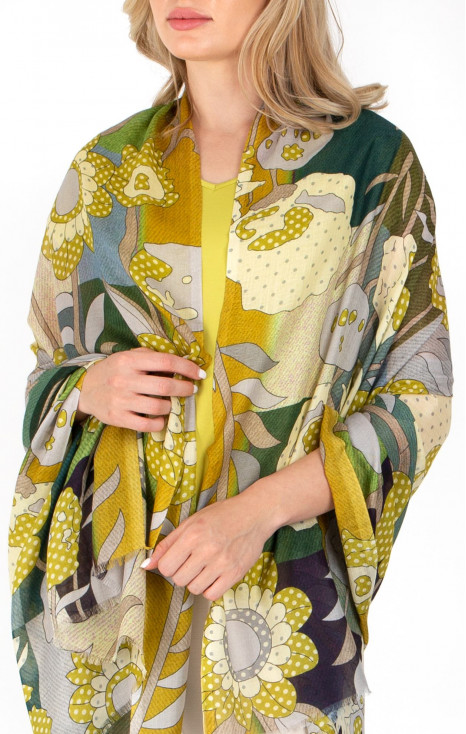 Art silk and modal scarf &ldquo;Flowers in a Herbal Garden&rdquo;