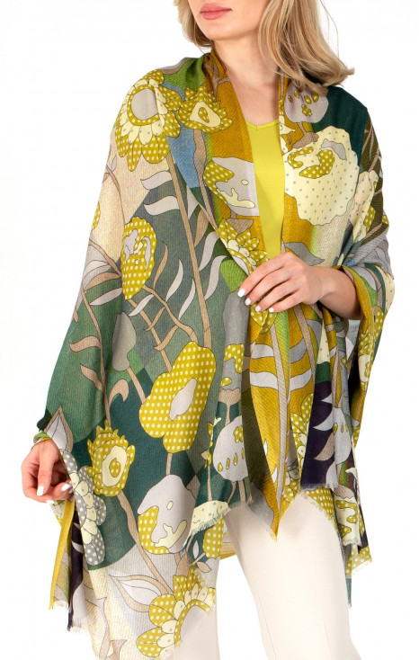Art silk and modal scarf &ldquo;Flowers in a Herbal Garden&rdquo;