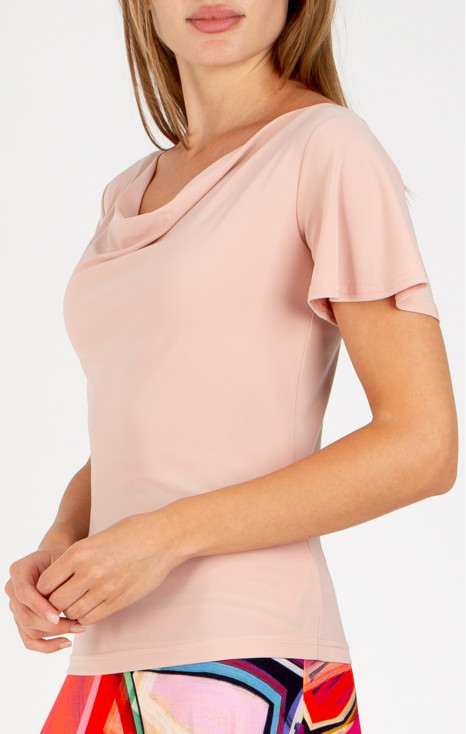 Elegant blouse with a draped neckline in Cloud Pink