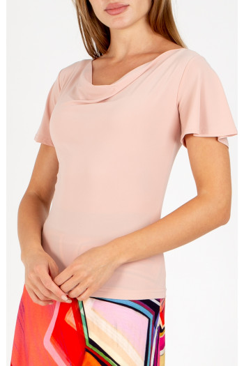 Elegant blouse with a draped neckline in Cloud Pink