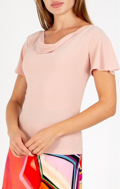 Elegant blouse with a draped neckline in Cloud Pink
