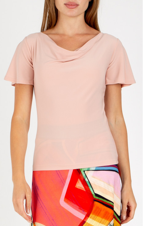 Elegant blouse with a draped neckline in Cloud Pink