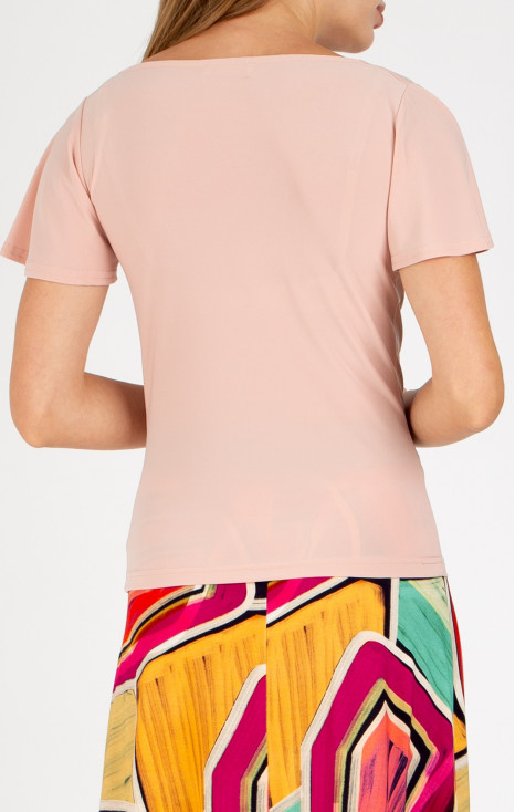 Elegant blouse with a draped neckline in Cloud Pink
