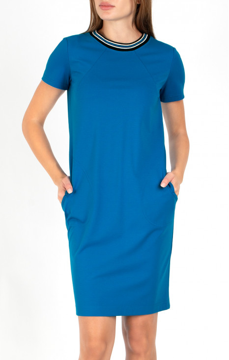 Mini Dress with Pockets in Azure Blue