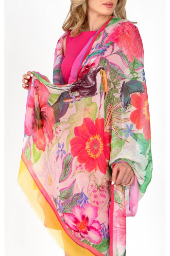 Cotton and modal scarf “Pink Camelia Blossom”